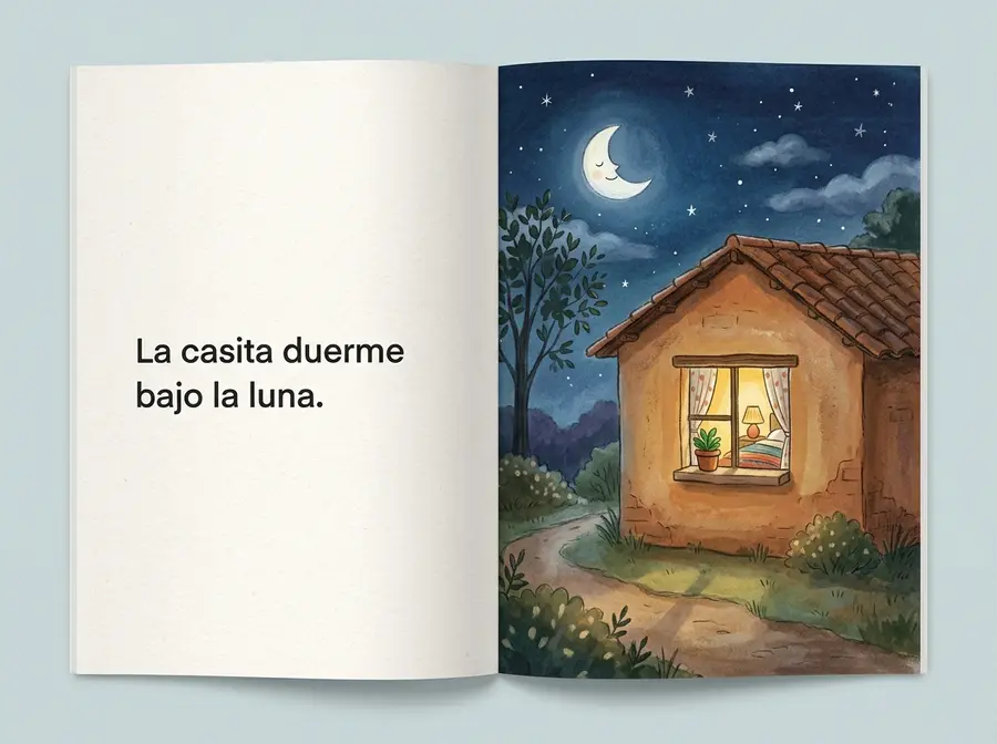 La luna y la casita sample story illustration